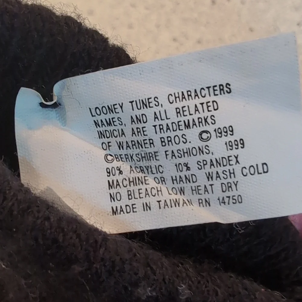 Vintage 1999 Kids Tweety Bird Looney Tunes Black Winter Gloves